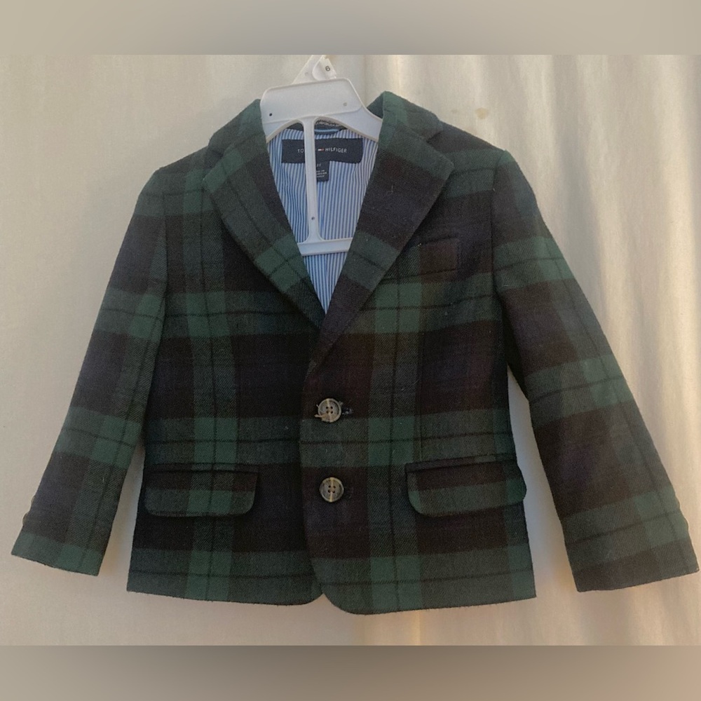 Tommy Hilfiger Boys' Green & Black Plaid Blazer Size 2T